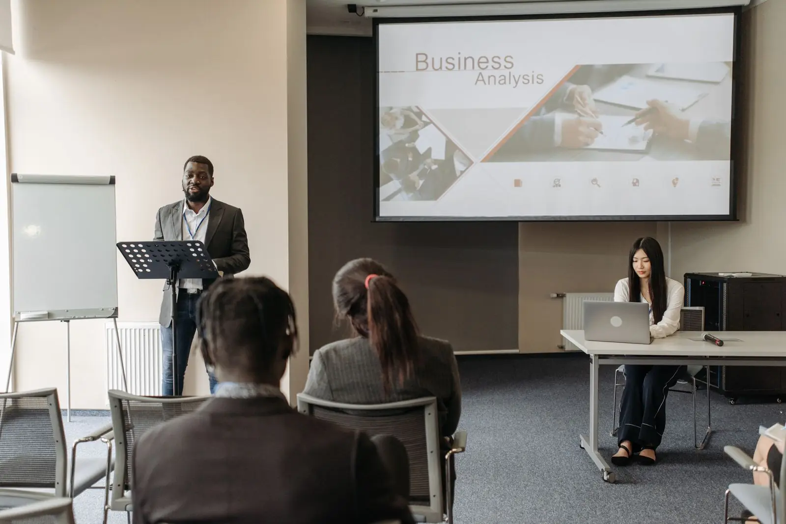 Speaker presenting at a business seminar